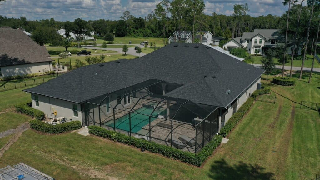 Black Shingle Roof Backyard Odessa